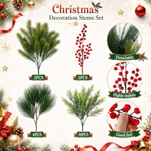 Suncalla 24 Pcs Artificial Christmas Flowers Outdoor Winter Decor - Fresh
