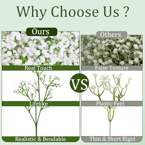 Cherica White Baby’s Breath Artificial Flowers 100Pcs - Real Touch Wedding Decor