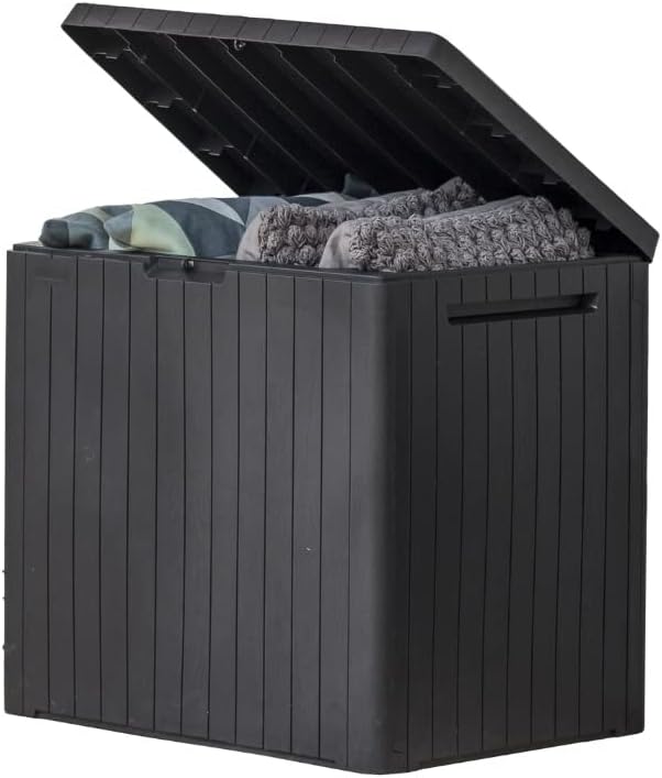 Keter City 30 Gallon Resin Outdoor Storage Box - Stylish Patio Furniture & Garden Accessory | Dark Grey