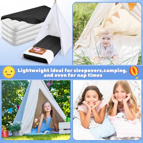 Kids Air Mattress Set with Fitted Sheet - Black, 4 Pack - Portable Sleepover Bed