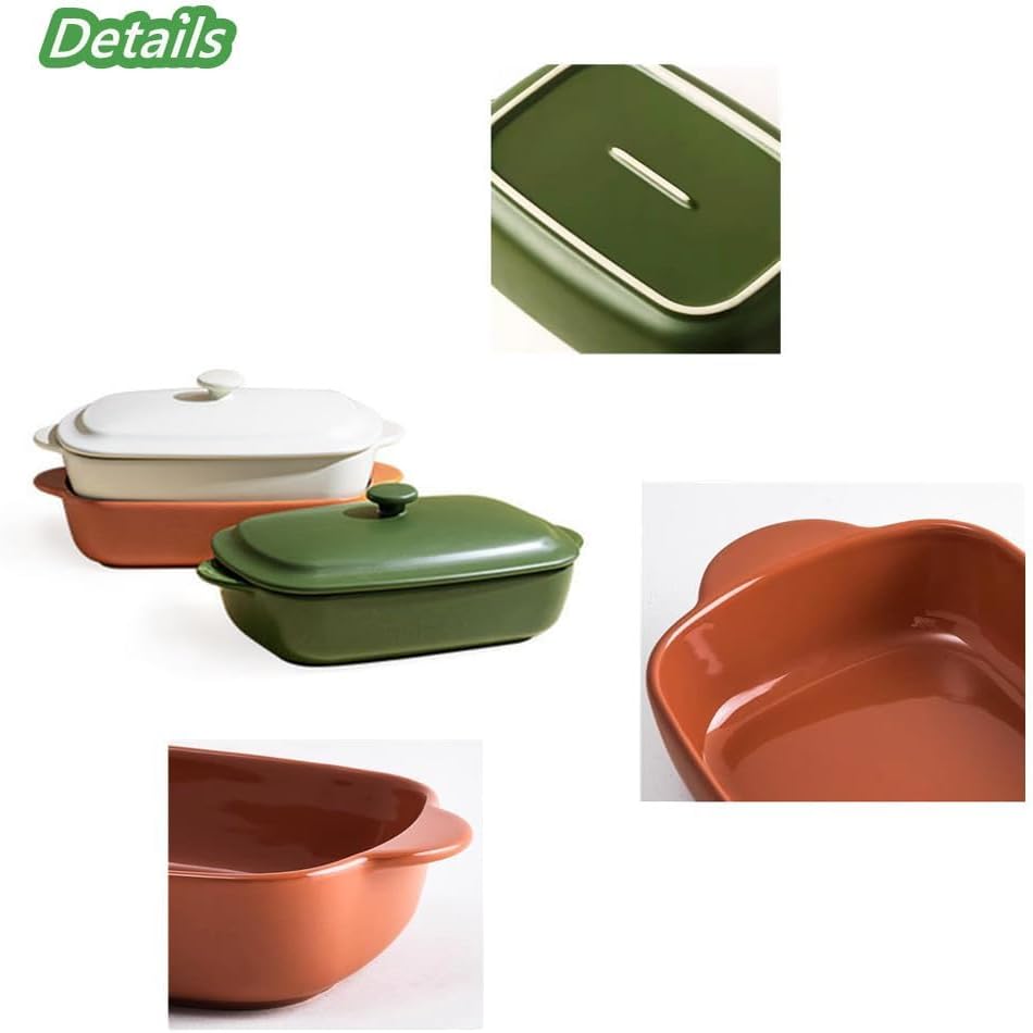 Skiennix Ceramic Casserole Dish - 33oz Covered Rectangular Bakeware with Lid | Oven & Dishwasher Safe