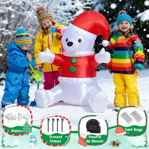 DROFELY 4FT Christmas Red Hat Bear Inflatable with Variation of This Listing, Outdoor Holiday Decoration