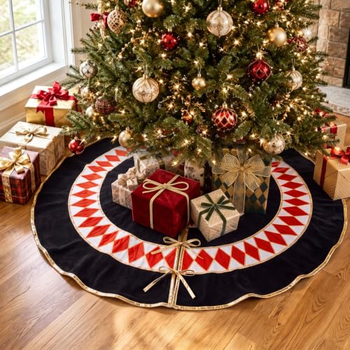 Relaxgiant 51-Inch Red & Black Velvet Nutcracker Christmas Tree Skirt