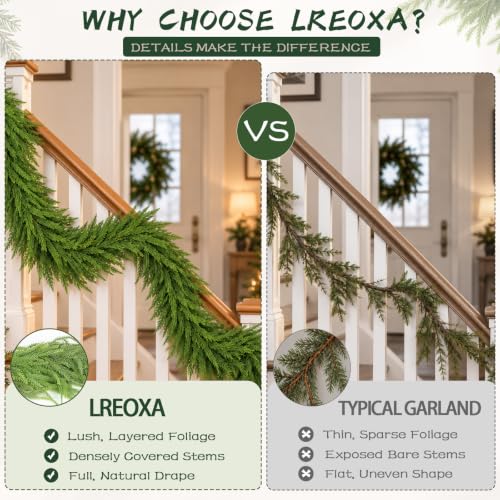 Lreoxa 2 Pack 9FT Artificial Norfolk Pine Garland - Lush Realistic Holiday Decor