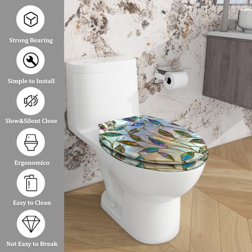 Elongated Resin Toilet Seat Leaves Quietly Close Quick Release Hinges Pattern9 V-Shape