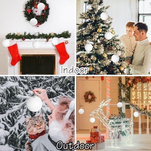 Large 4 in White Glitter Christmas Ornament Balls(4 Pcs),Xmas Sequin Christmas Ball,White Sparkly Hanging Ball Ornament for Tree Home Wedding Party Decor,Winter Theme Tree Decoration