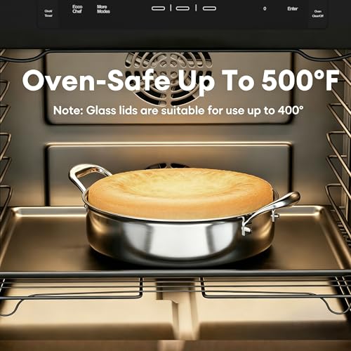 COOKER KING 5 Qt Stainless Steel Hybrid Sauté Pan with Lid, Nonstick Braiser & Chicken Fryer