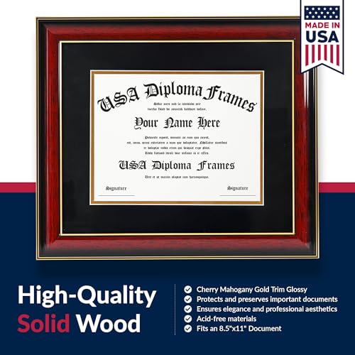 8.5x11 Diploma Frame with Mat - Solid Wood Certificate Holder for University & College Degrees