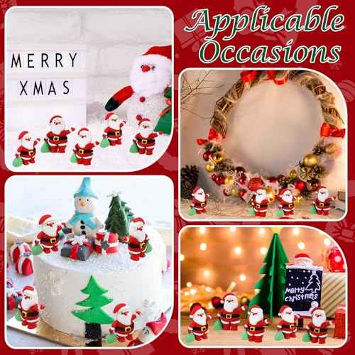 12 Pcs Mini Santa Christmas Figurines to Hide Tiny Santa Claus Rubber Miniature Figurines Ornaments Gifts for Christmas Home Table Decorations (White Skin)