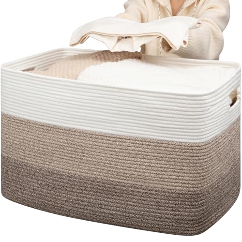 Extra Large Cotton Rope Storage Basket - Gradient Brown, 118L, Foldable