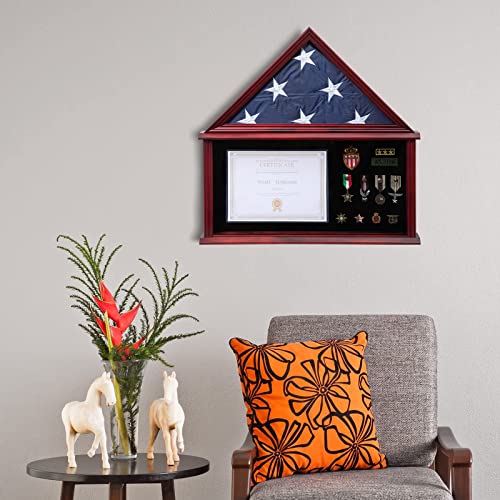 Large 5'x9.5' Mahogany Military Flag Shadow Box Display Case with Certificate Holder – Tieeqe
