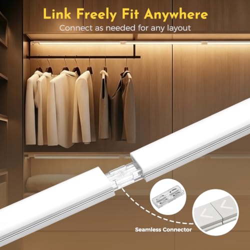 V4light Ultra Slim Linkable Under Cabinet LED Lighting Bar Kit Touch + Remote, Silver, 6-Pack