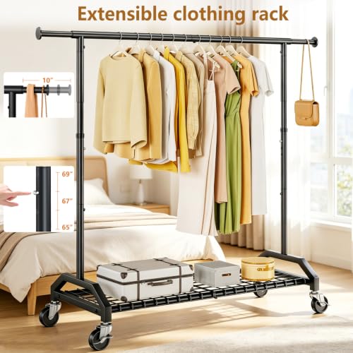 Heavy Duty Adjustable Clothes Rack with Wheels - Black, 350lbs Capacity