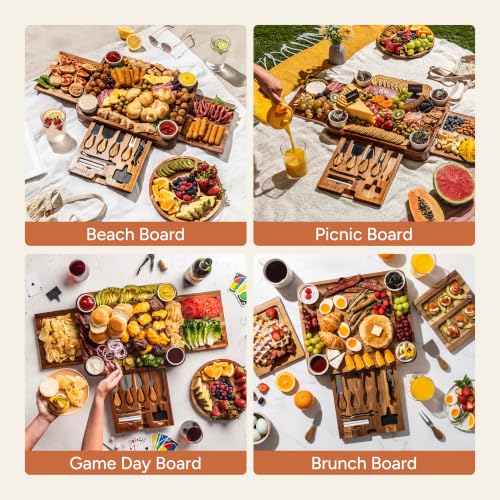 Large Acacia Charcuterie Boards Set 15.7 x 13.3 Inches with Accessories
