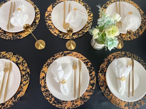 Black Gold Disposable Placemats 13 Inch - 100 Pack Metallic Foil Doilies for Christmas & Party Tables (Zulaniu)