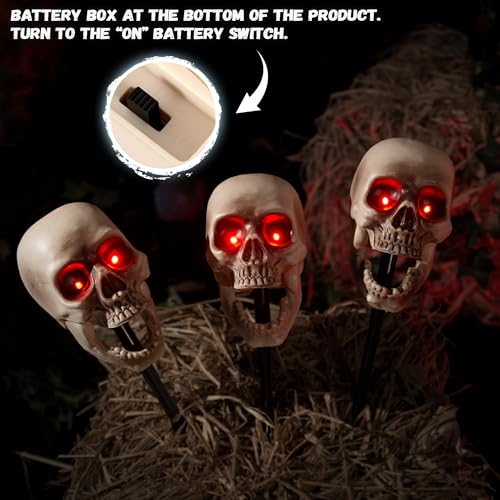 Hanging Skull Animatronics - Scary Floating Skeleton with Sound & Light-Up Eyes - Halloween Decor (3 Pack)