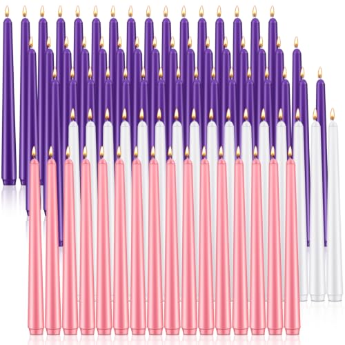 Patelai 80 Pcs Christmas Advent Taper Candles 10 Inch - Purple Pink White