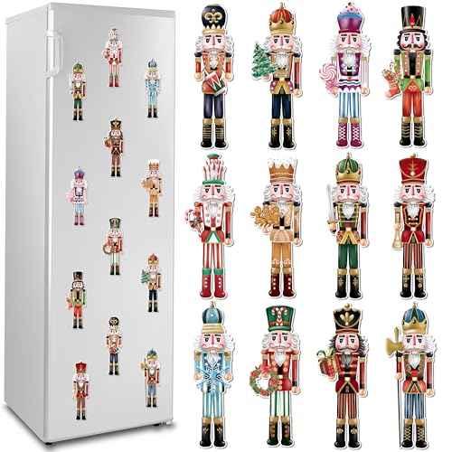 Christmas Nutcracker Refrigerator Magnets Decoration 12Pcs, Magnetic Holiday Nutcracker Car Decals Fridge Garage Door Stickers, Waterproof Decorative Xmas Nutcracker Magnet Accessories for Party Decor