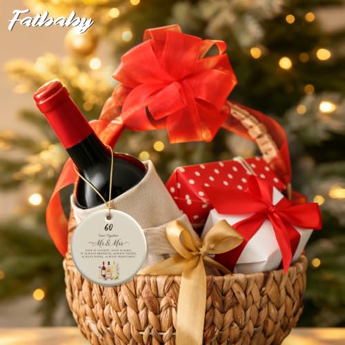 Fatbaby 60th Anniversary Christmas Ornament for Couples - 60 Years Together Gift, Ceramic, 2.9" with Box & Ribbon