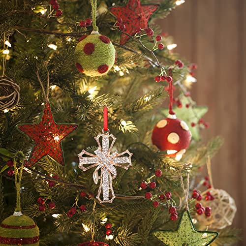WaaHome Metal Cross Christian Christmas Ornament Gold-Silver Religious Decor