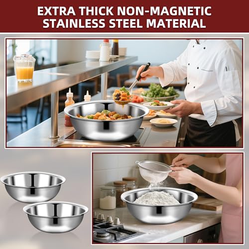 TreeHac 6-Piece Stainless Steel Mixing Bowls Set - 13 Inch, 7 Qt Large Capacity