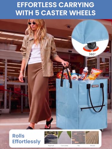 Dusty Blue WORKPRO Large 36-Gallon Rolling Grocery Bag with 5 Wheels