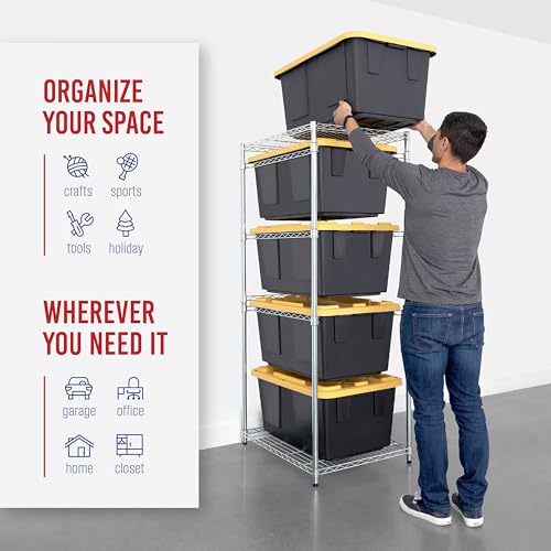 1 Pack Steel Tote Rack for 27 Gallon Bins - Silver, 5-Tier Storage Organizer