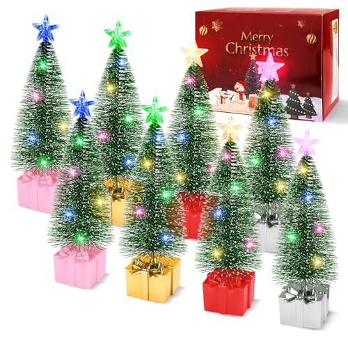 Mini Christmas Tree with Lights, 8 Pack Tabletop Lights for Indoor