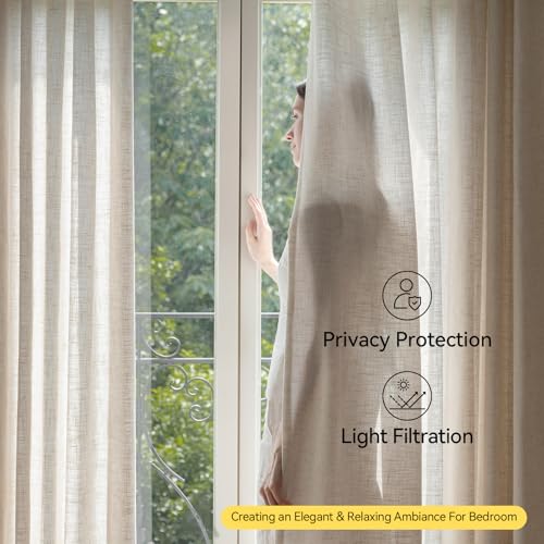 Three Girls Natural Linen Pinch Pleated Curtains 40"W x 90"L Set of 2 - Light Filtering Window Drapes for Living Room & Bedroom