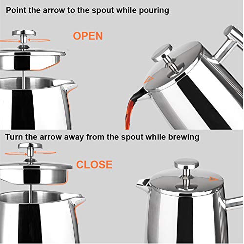34-Ounce Stainless Steel French Press Coffee Maker with Extra Screen