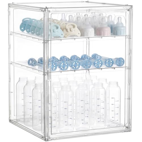 XXLarge 3-Tier Baby Bottle Storage Organizer with Magnetic Door - Clear Acrylic