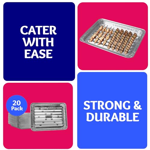 Nicole Home Collection Aluminum Foil Broiler Pans, Grill Liners (20 Pack) Sheet Pans for Oven, Roasting Rack, Disposable Aluminum Trays with Ribbed Surface for BBQ