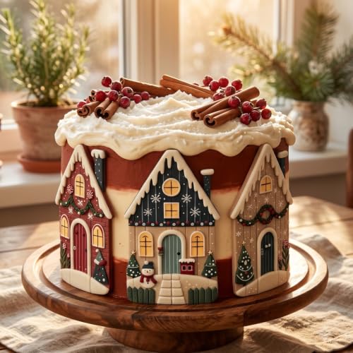 Christmas Snow House Silicone Mold – Candy/Fondant Mold with Blue Snow Cabin (Style O)