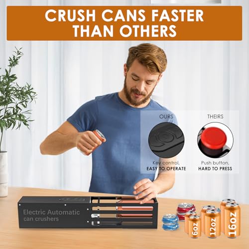 YOTAN Electric Can Crusher Black - Automatic Wall-Mounted Soda & Beer Can Recycle