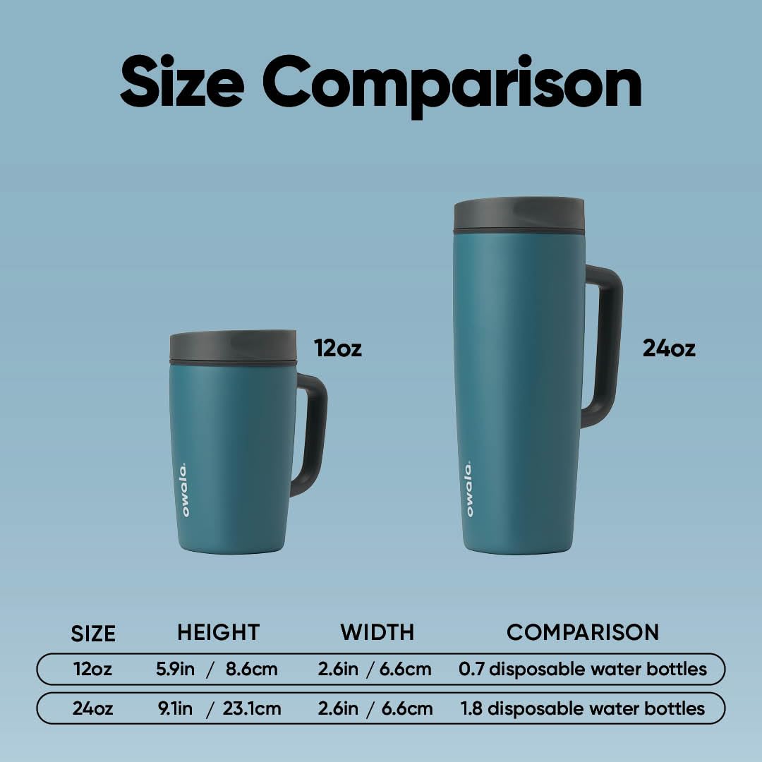 Owala SmoothSip Slider Stainless Steel Insulated Travel Mug with handle, 100% Leak Proof, For Hot and Cold Drinks, Travel Friendly with Sliding Lock Lid, 12oz, BPA Free, Leak Proof, High Dive