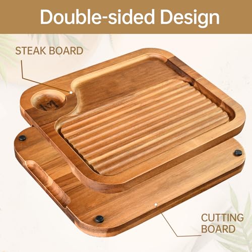 4 pcs Acacia Wood Steak Plates - Carnivore Meat Cutting & Serving Boards