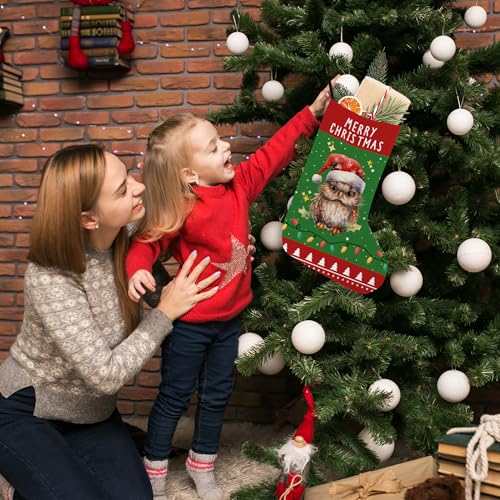 KFXHANGD Owl Christmas Stocking - 18 Inch Holiday Decor for Fireplace, Kids, Women, Men, Red & Green Xmas Gift Hangings - Variation: Owl