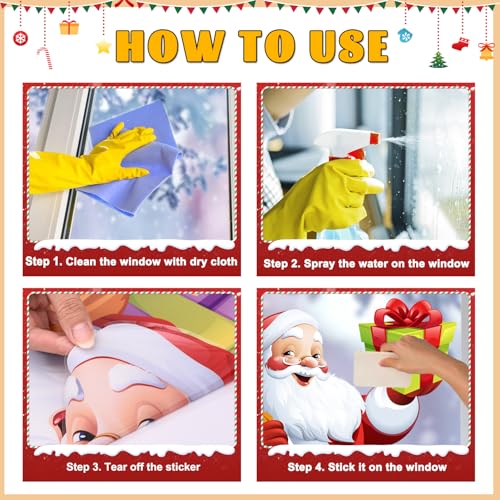 140pcs Christmas Window Clings Cute Christmas Decorations Large Santa Claus Christmas Tree Decorations 13 Sheets Snowflake Reindeer Xmas Stickers Door Decor Wall Decal Winter Glass Holiday Party