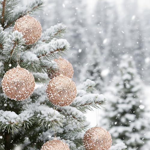 Lyrow 12 Pcs Christmas Ball Ornament Bulk, Rose Gold, 4 Inch