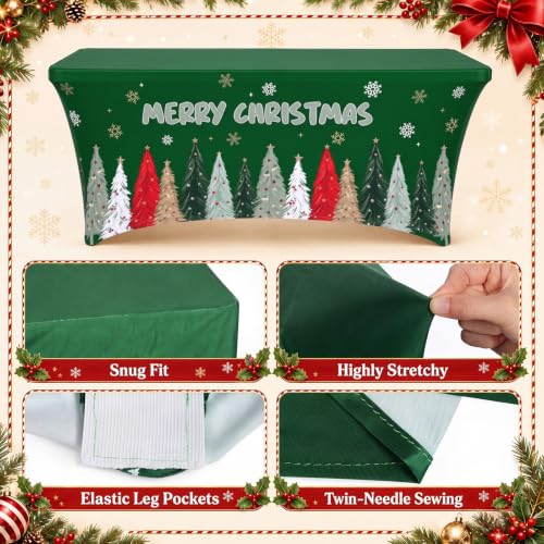 Gilprop Green Christmas Tree 6 ft Stretch Tablecloth with 4 Leg Pockets