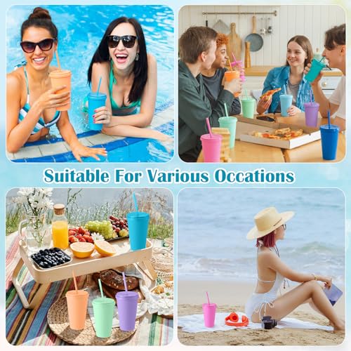 Honeydak Plastic Tumblers with Lids and Straws Bulk, Macaron Color,