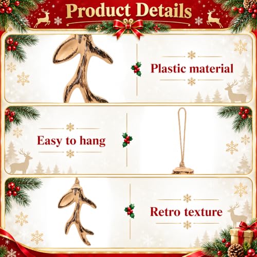 Deloky B-12pcs Rustic Deer Antler Christmas Ornaments - Reindeer Hanging Decor