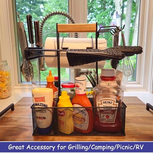 Outdoor Grill Caddy with Paper Towel Holder & Magnetic Tool Organizer