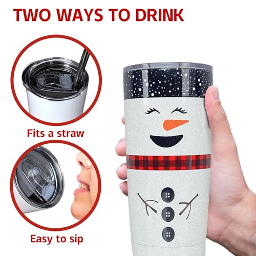 Haretu 20 OZ Christmas Insulated Tumbler with Lids & Straws - Snowman Holiday Travel Mug - Variation 01.christmas tumbler