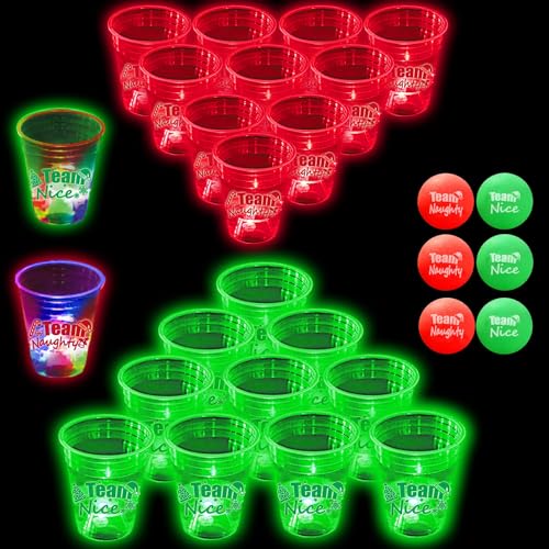 Christmas Glow Pong Set with Light-Up Cups and Balls for Holiday Party