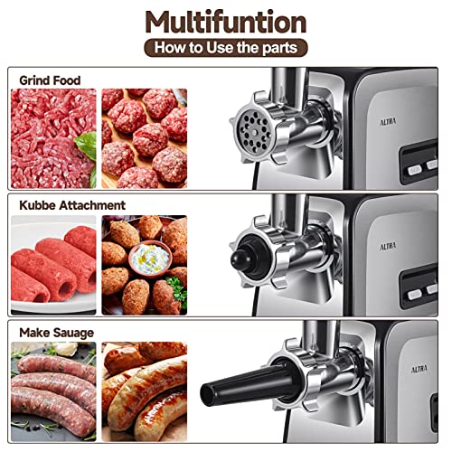 ALTRA LIFE Silver 2800W Heavy Duty Electric Meat Grinder & Sausage Stuffer Kit