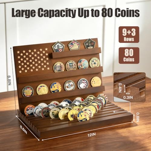 Yncotte Walnut Challenge Coin Display Stand Large Military Coin Holder