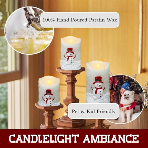 Snowman Flameless Candles with Remote & Timer - 3 Pcs Winter Battery
