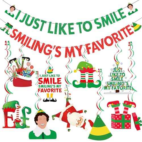 The Elf Christmas Banner Decorations Christmas Elf Decorations I Just Like To Smile Smiling's My Favorite Banner for Xmas Party Decorations Friendsmas Party Decorations