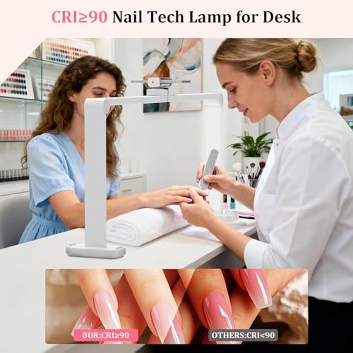 iVict 34-Inch Nail Desk Lamp with Phone Stand - White, Adjustable Brightness & Color